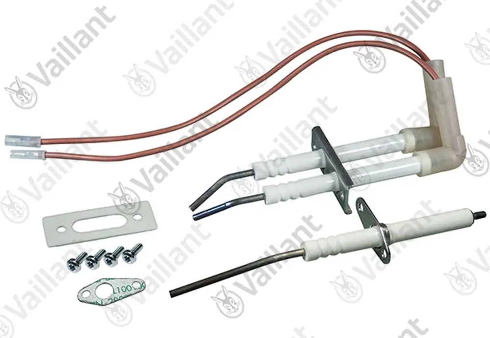 Wartungsset von Vaillant mit mehreren Elektroden, Kabeln und Montagematerial, geeignet für spezifische Heizsysteme.